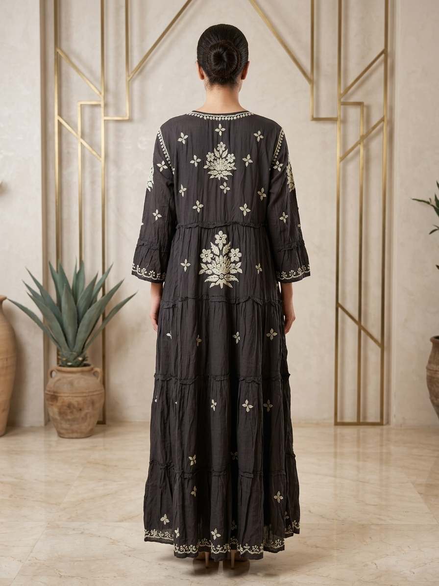Hand Embroidered Chikankari Muslin Jalabiya-AL4003 NEW