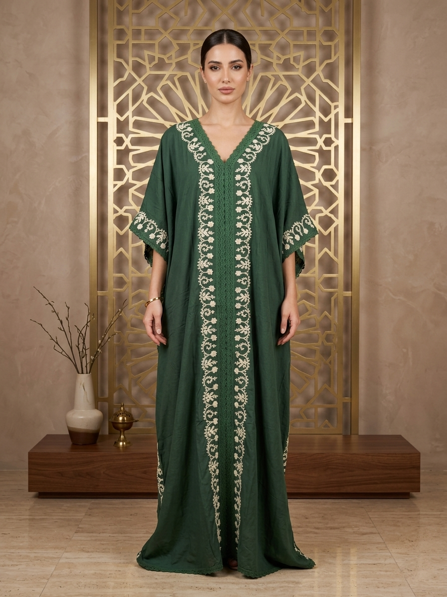 Hand Embroidered Chikankari Cotton Kaftan-AL2556