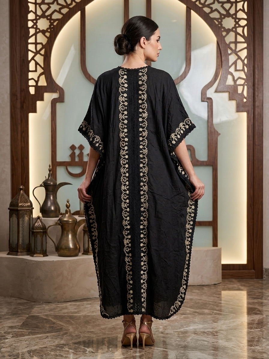 Hand Embroidered Chikankari Cotton Kaftan-AL2556