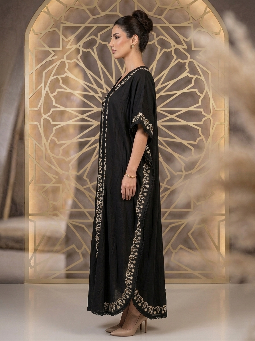 Hand Embroidered Chikankari Cotton Kaftan-AL2556