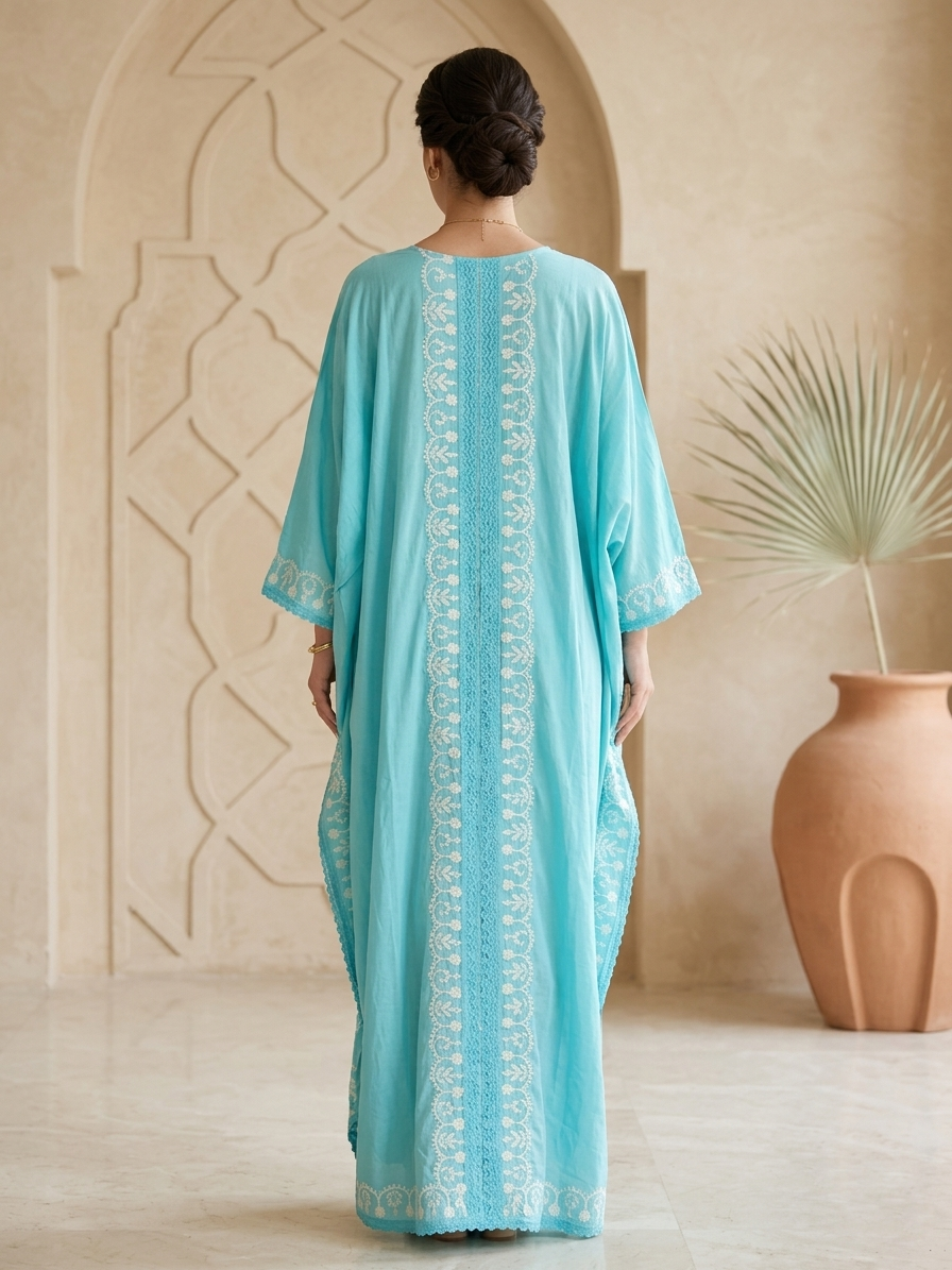 Hand Embroidered Chikankari Cotton Kaftan-AL2556