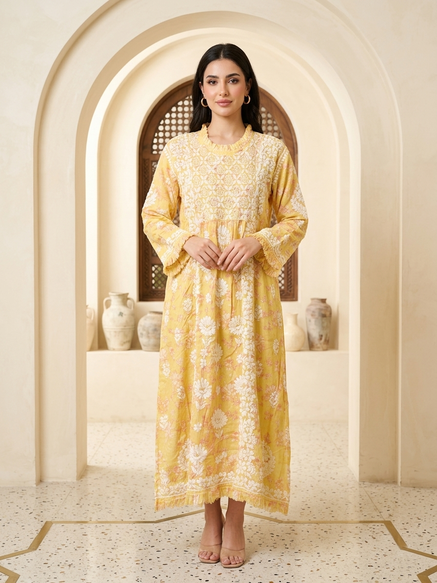 Hand Embroidered Chikankari Mulmul Kurta-AL3883