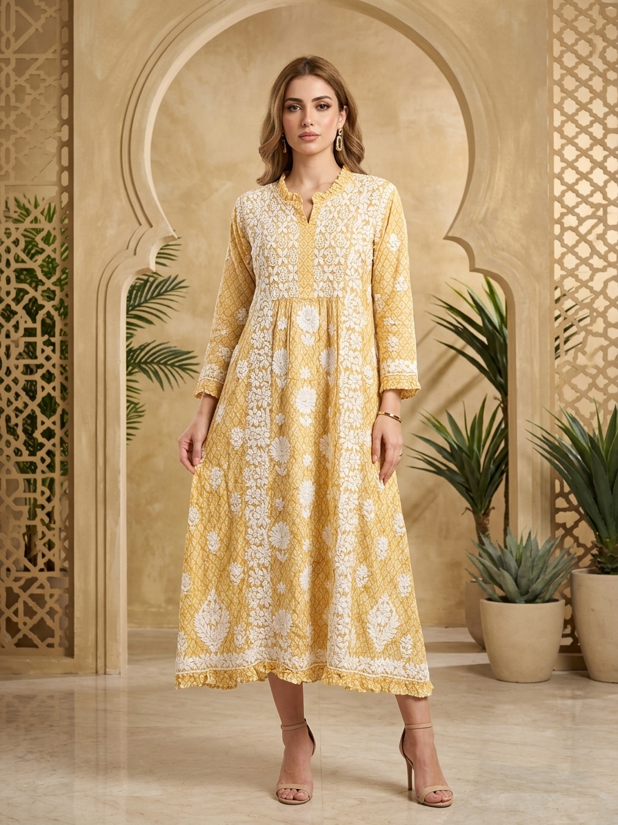 Hand Embroidered Chikankari Mulmul Kurta-AL3883