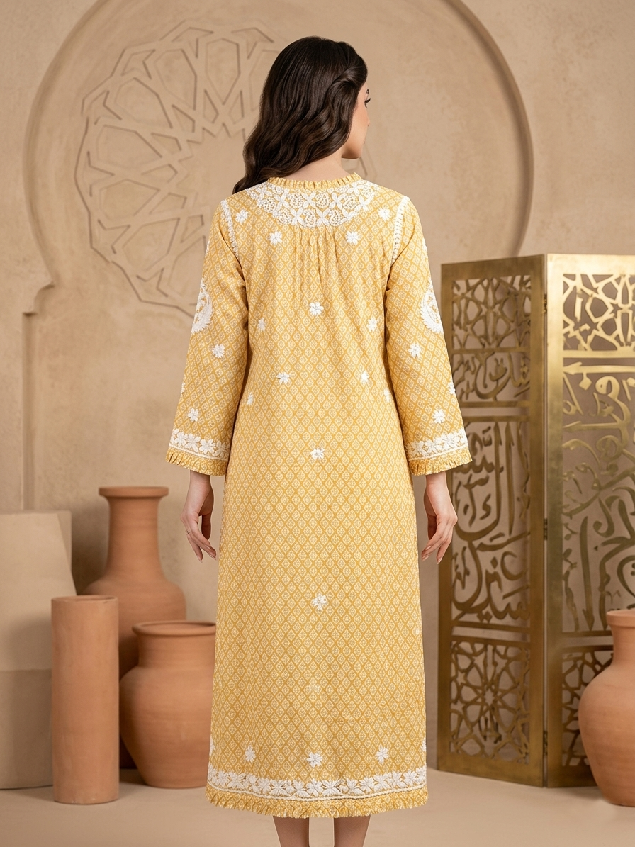 Hand Embroidered Chikankari Mulmul Kurta-AL3883