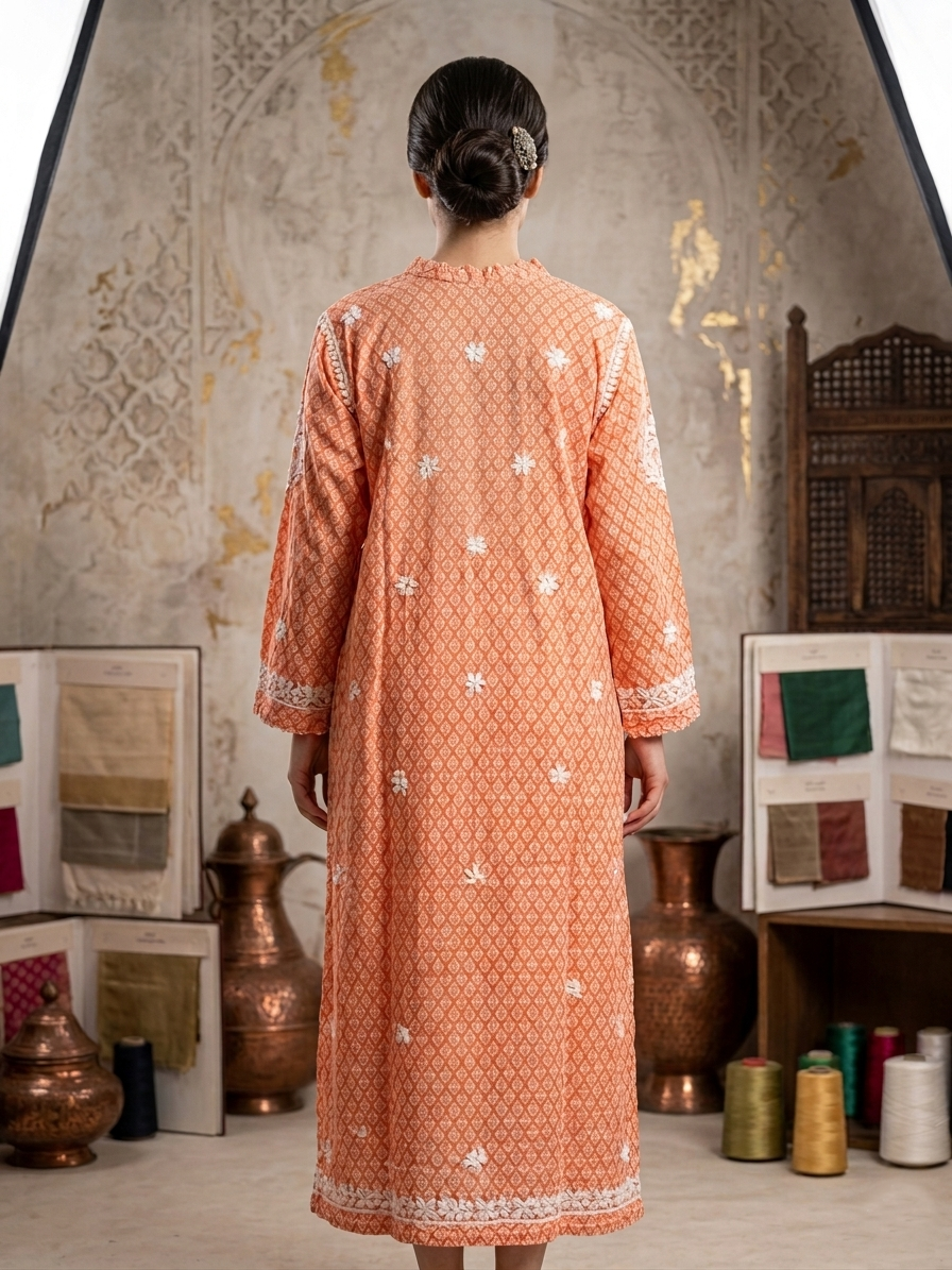 Hand Embroidered Chikankari Mulmul Kurta-AL3883