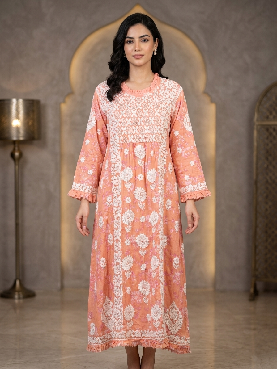 Hand Embroidered Chikankari Mulmul Kurta-AL3883