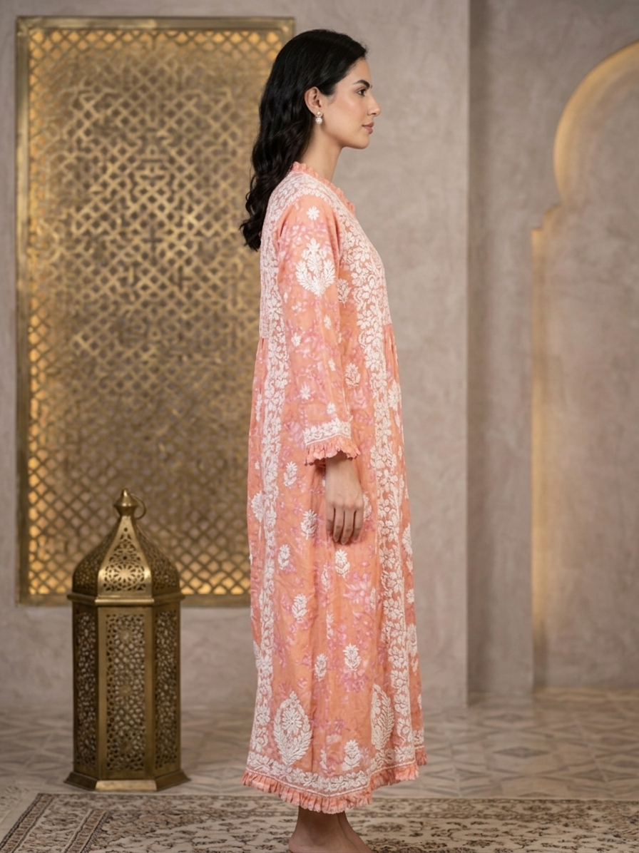 Hand Embroidered Chikankari Mulmul Kurta-AL3883