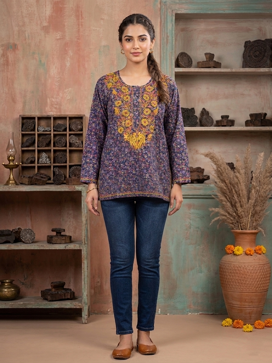 Hand Embroidered Chikankari Crepe Kurti-ALFCRK115