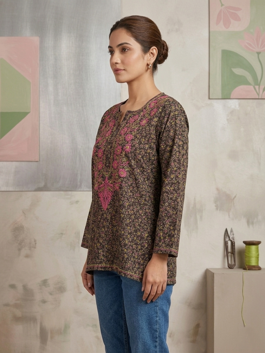 Hand Embroidered Chikankari Crepe Kurti-ALFCRK115