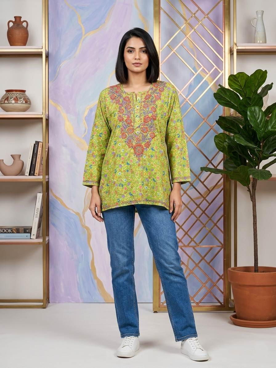 Hand Embroidered Chikankari Crepe Kurti-ALFCRK115