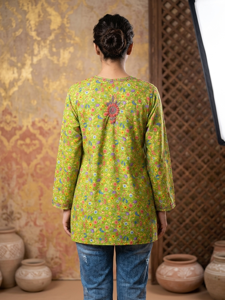 Hand Embroidered Chikankari Crepe Kurti-ALFCRK115