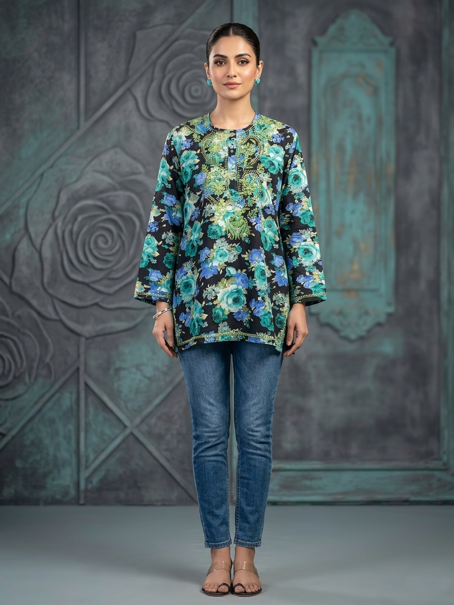 Hand Embroidered Chikankari Crepe Kurti-ALFCRK115