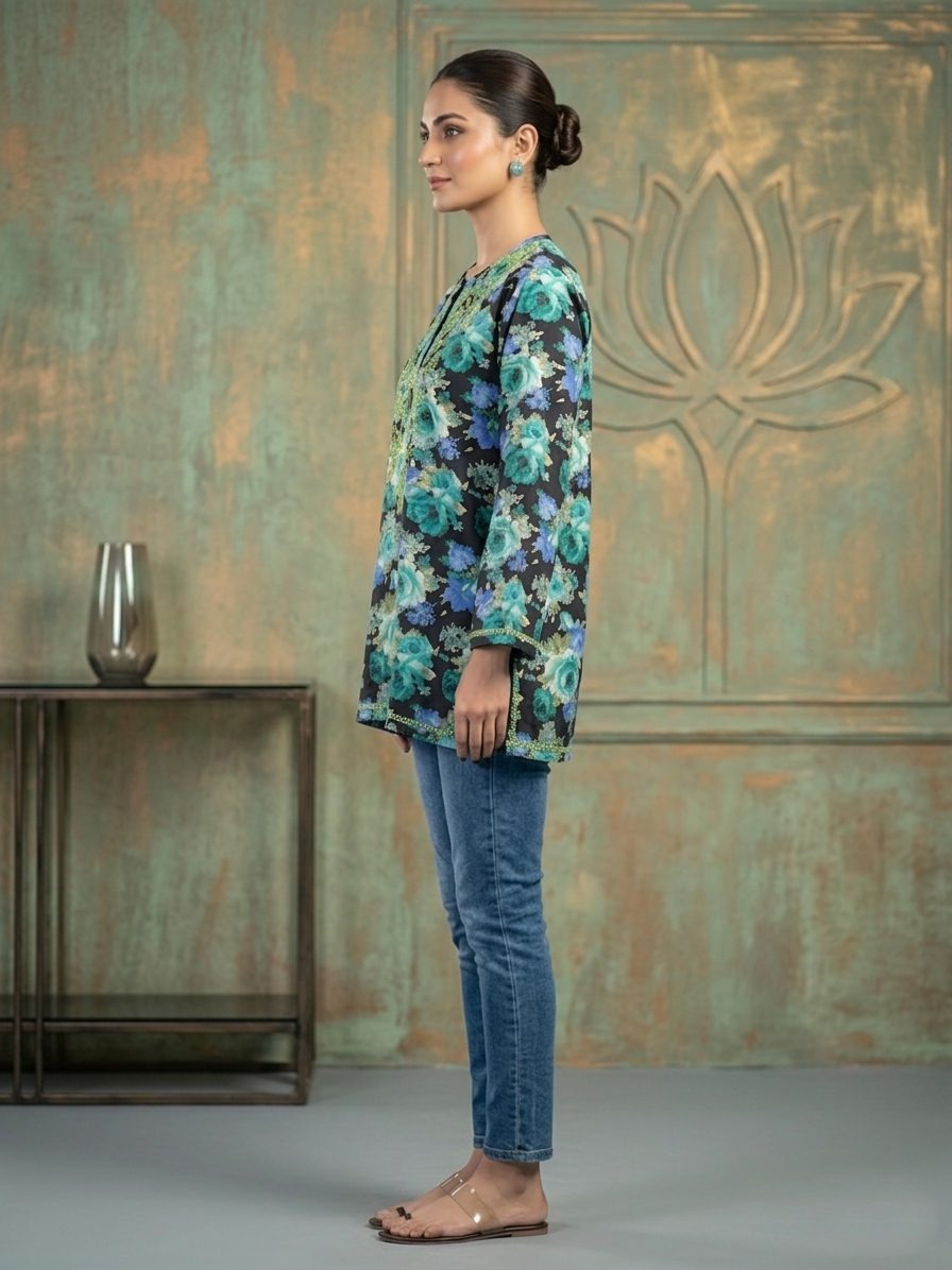 Hand Embroidered Chikankari Crepe Kurti-ALFCRK115