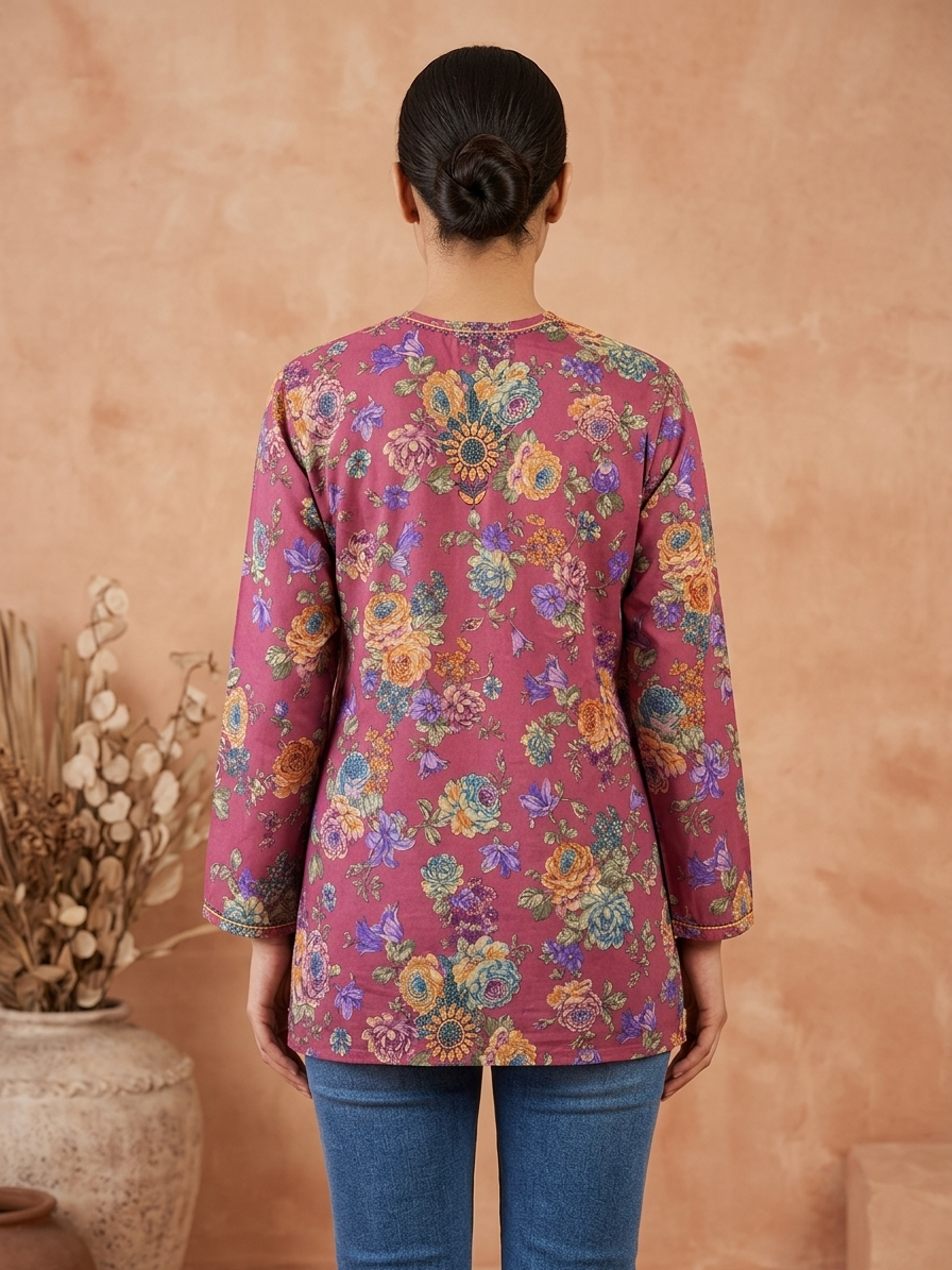 Hand Embroidered Chikankari Crepe Kurti-ALFCRK115