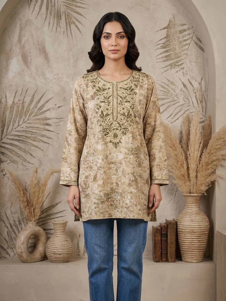 Hand Embroidered Chikankari Crepe Kurti-ALFCRK115