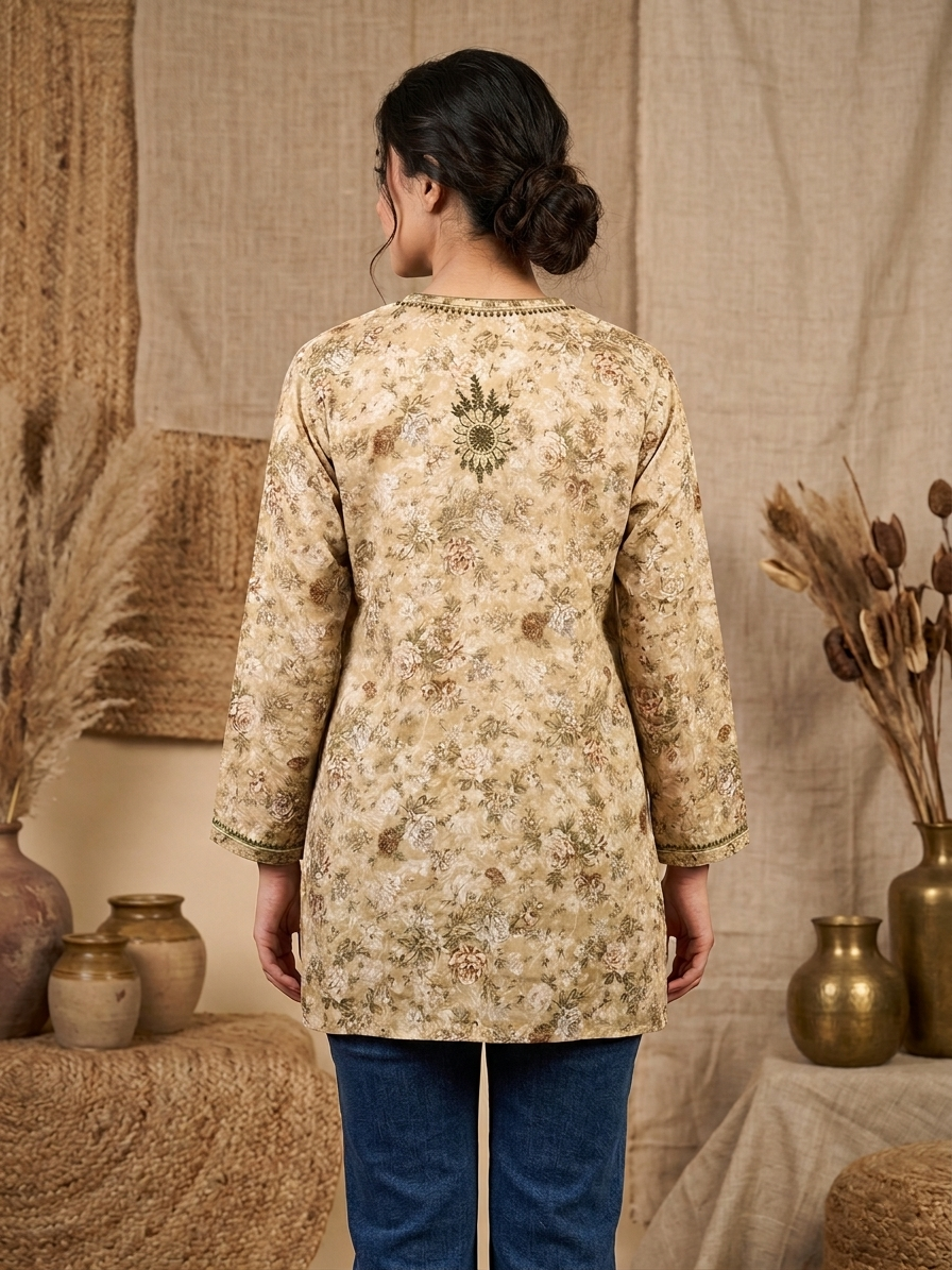Hand Embroidered Chikankari Crepe Kurti-ALFCRK115