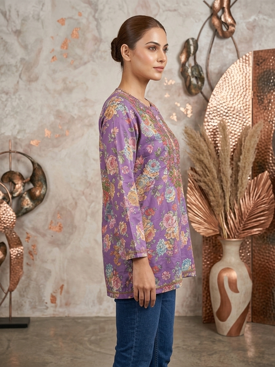 Hand Embroidered Chikankari Crepe Kurti-ALFCRK115