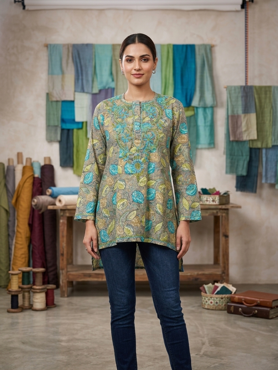 Hand Embroidered Chikankari Crepe Kurti-ALFCRK115