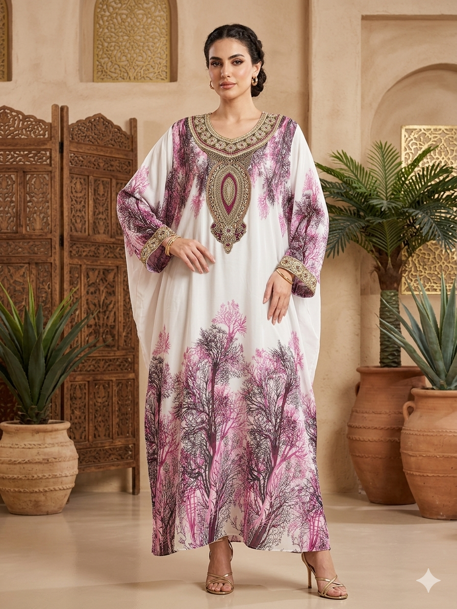 Women Floral Embroidered Chiffon Kaftan-AL3830A
