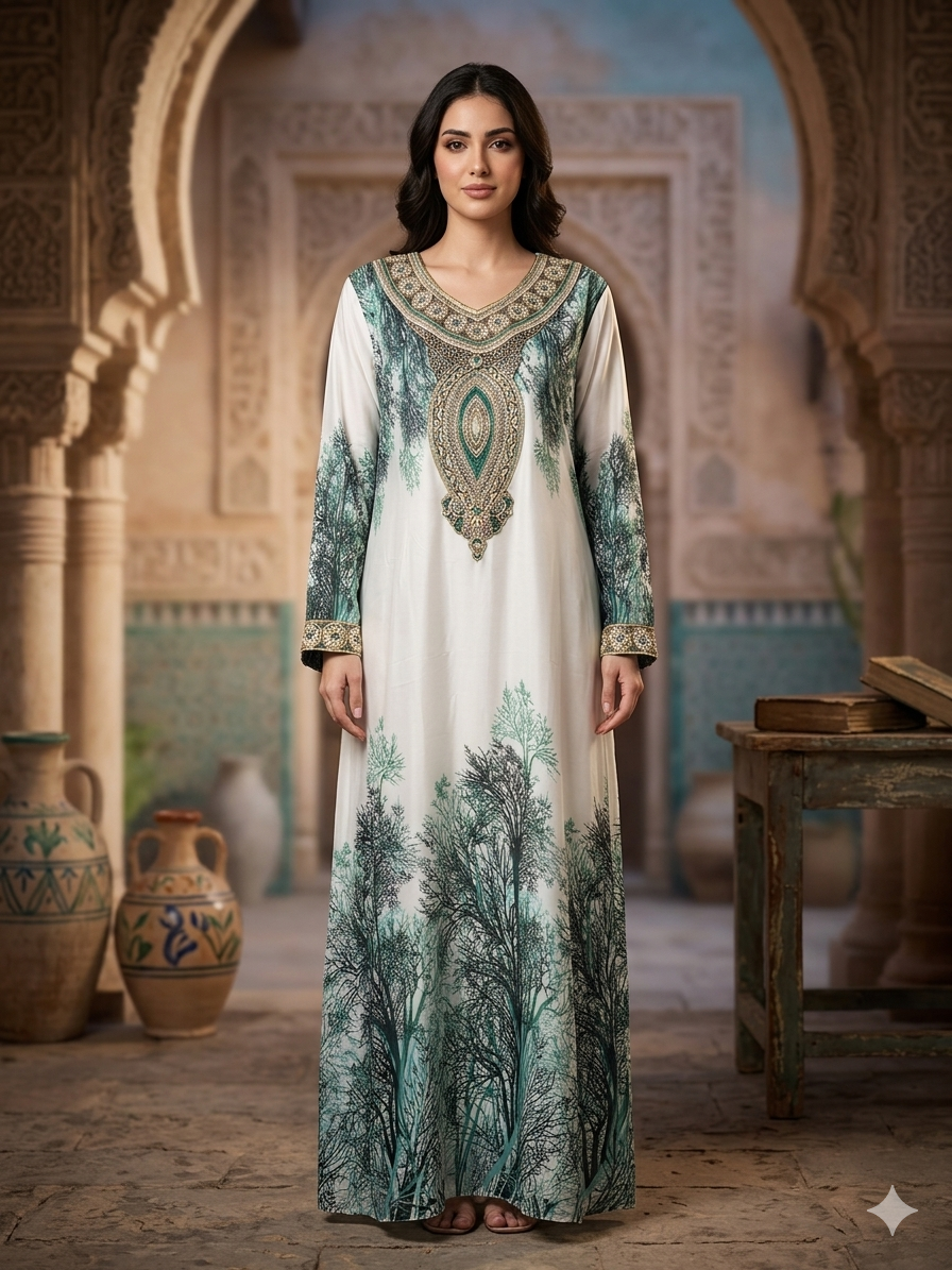 Women Floral Embroidered Chiffon Kaftan-AL3830A