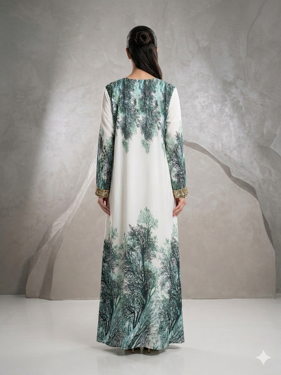 Women Floral Embroidered Chiffon Kaftan-AL3830A