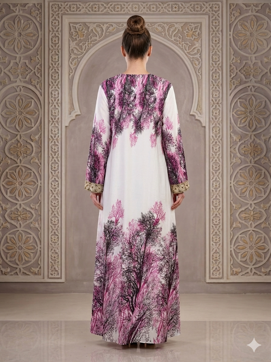 Women Floral Embroidered Chiffon Kaftan-AL3830A
