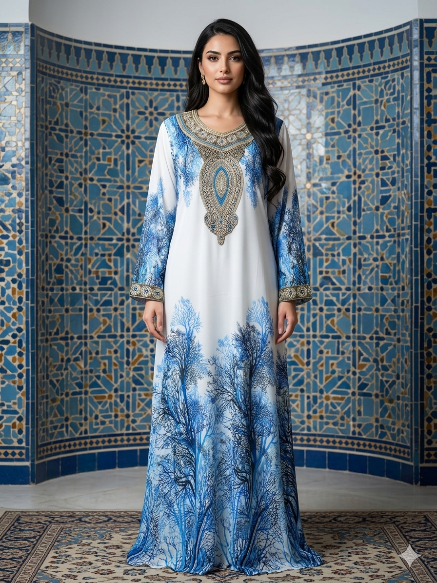 Women Floral Embroidered Chiffon Kaftan-AL3830A