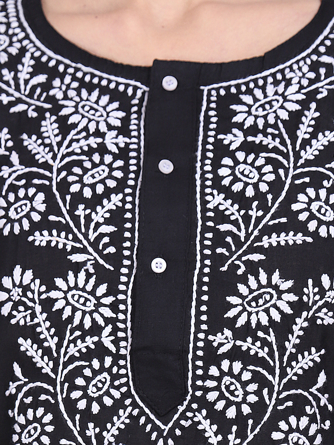 Hand Embroidered Chikankari Cotton Straight Kurta -ALNTV115 Black