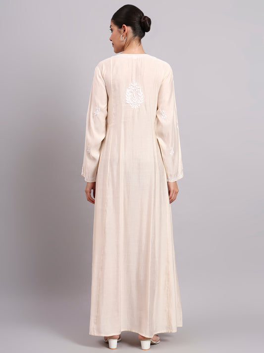 Hand Embroidered Chikankari Chanderi Jalabiya-AL4088 Beige