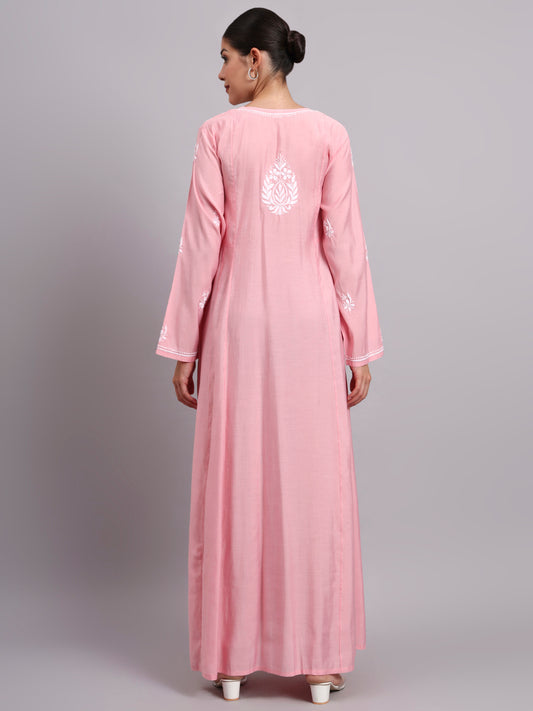 Hand Embroidered Chikankari Chanderi Jalabiya-AL4088 Pink