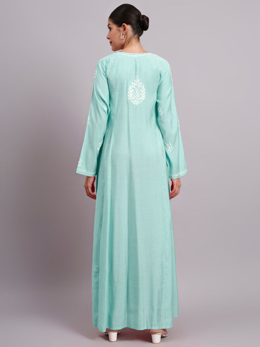 Hand Embroidered Chikankari Chanderi Jalabiya-AL4088 Seagreen