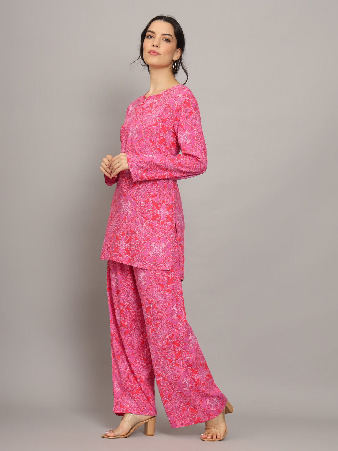 Printed Rayon Co-Ord Set for Women-AL4000 Pink