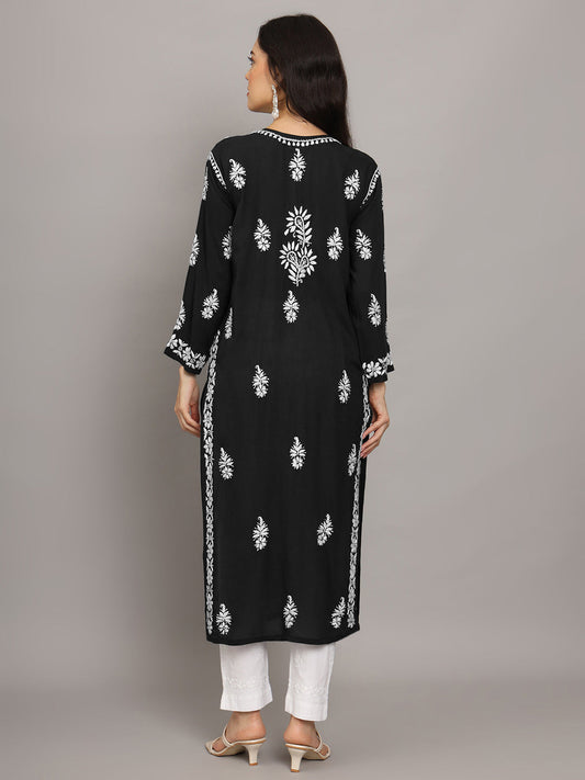 Women Chikankari Hand Embroidered Modal Kurta -AL4042 Black
