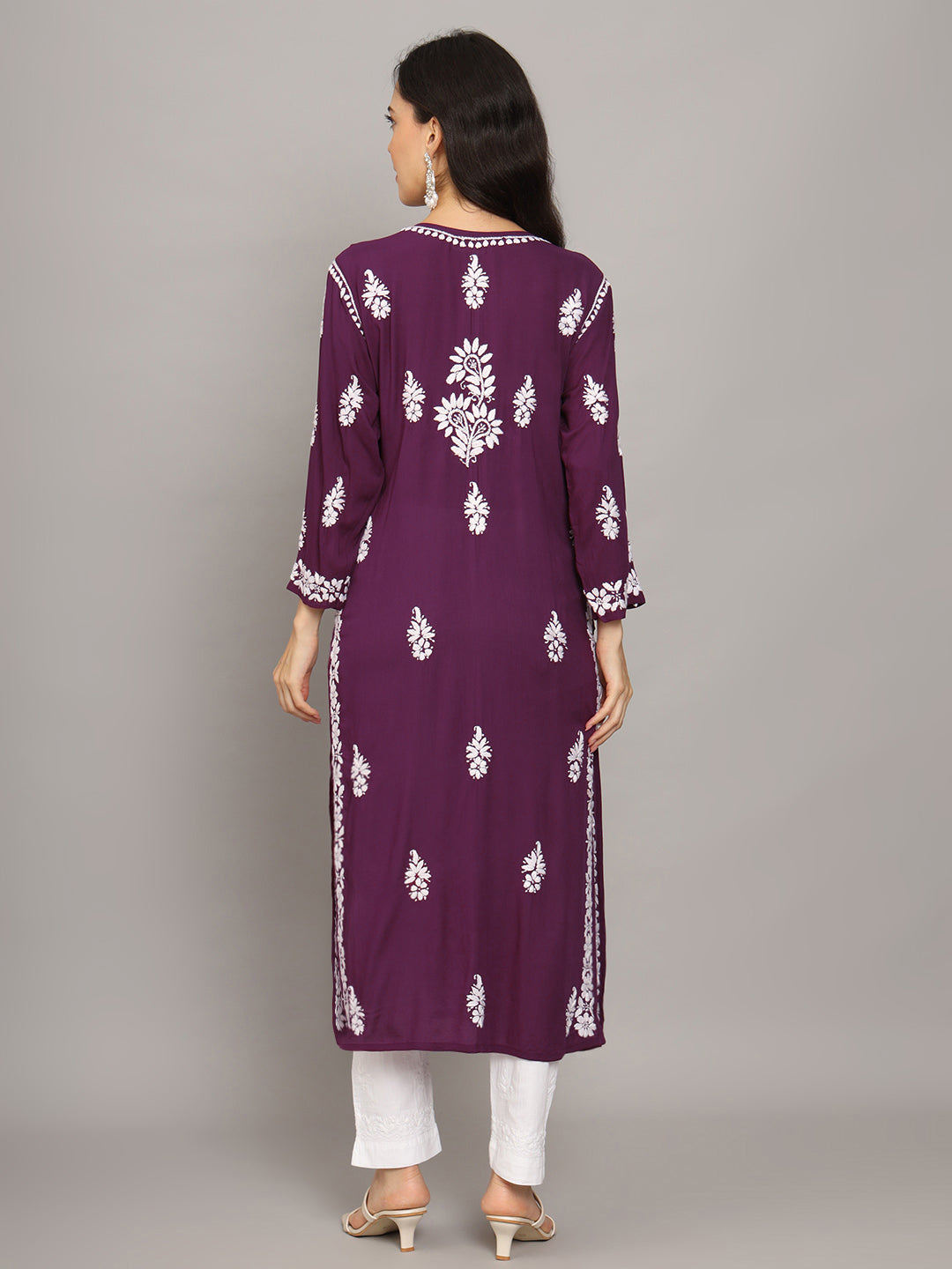 Women Chikankari Hand Embroidered Modal Kurta -AL4042 Purple