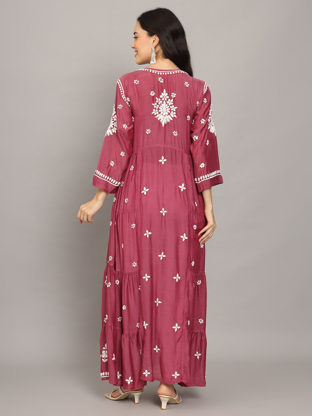 Women Hand Embroidered Chikankari Muslin Jalabiyas-AL4044 Teal