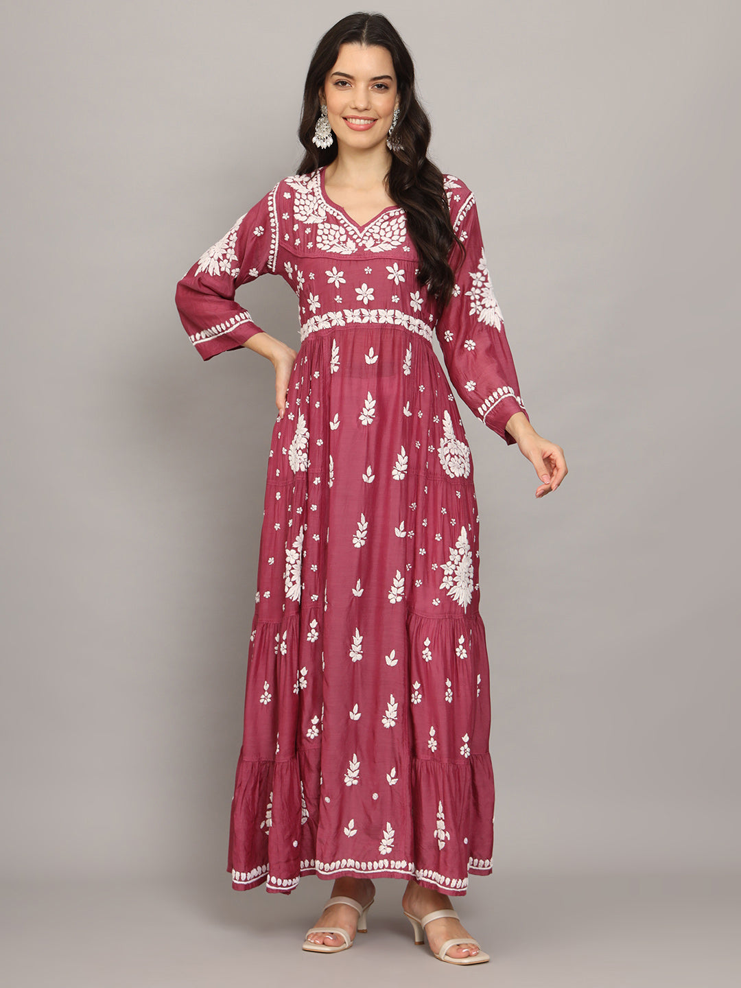 Women Hand Embroidered Chikankari Muslin Jalabiyas-AL4044 Teal
