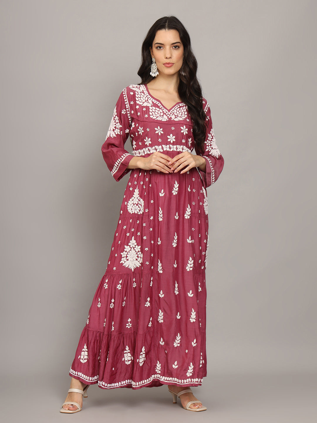 Women Hand Embroidered Chikankari Muslin Jalabiyas-AL4044 Teal