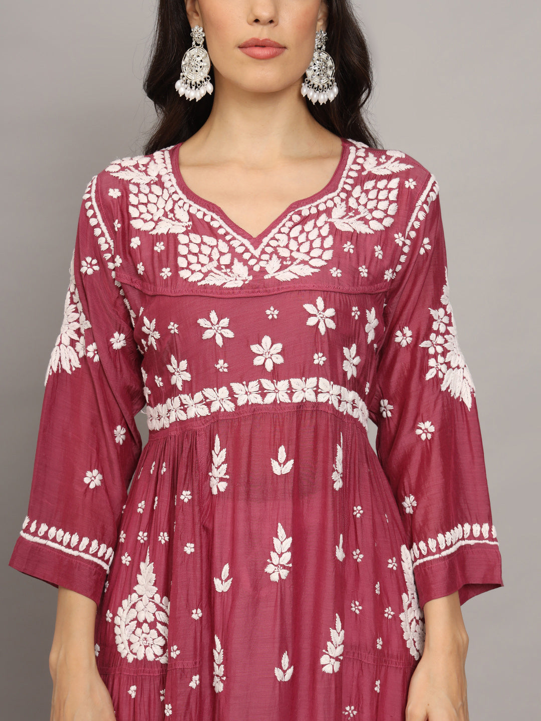 Women Hand Embroidered Chikankari Muslin Jalabiyas-AL4044 Purple