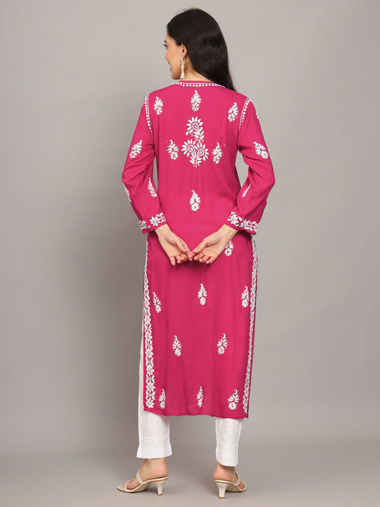 Women Chikankari Hand Embroidered Modal Kurta -AL4042 Magenta