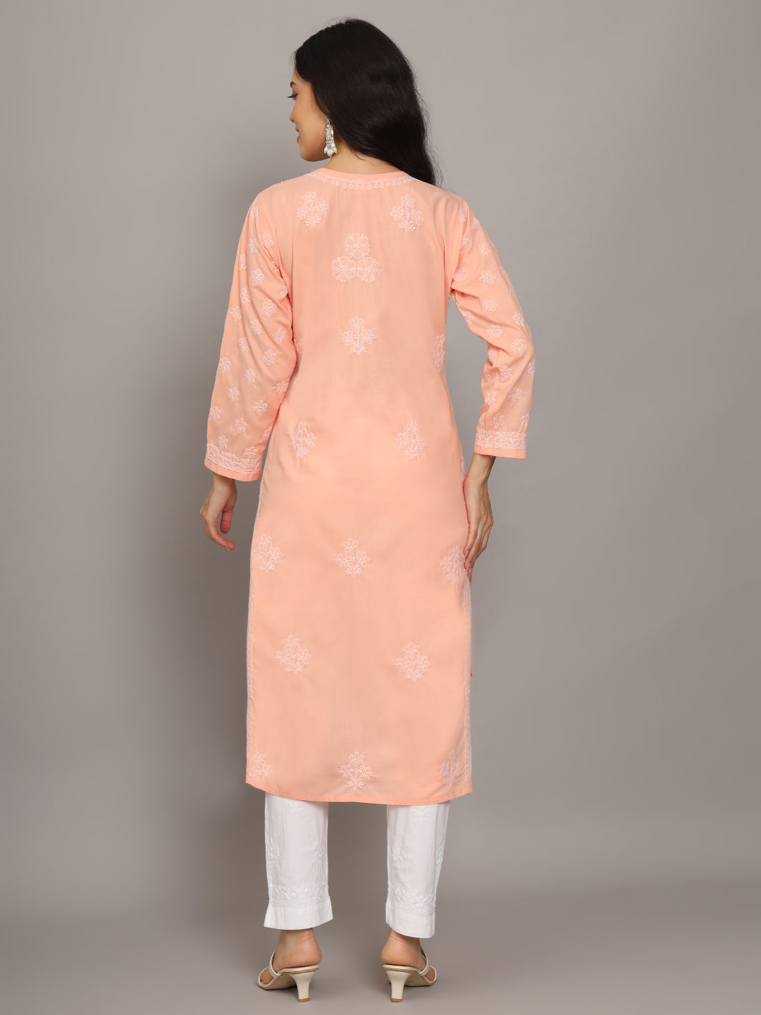 Women Hand Embroidered Chikankari Cotton Kurta-AL4043 Lavender