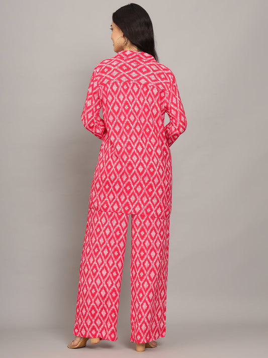Printed Rayon Co-Ord Set for Women-AL4001 Red