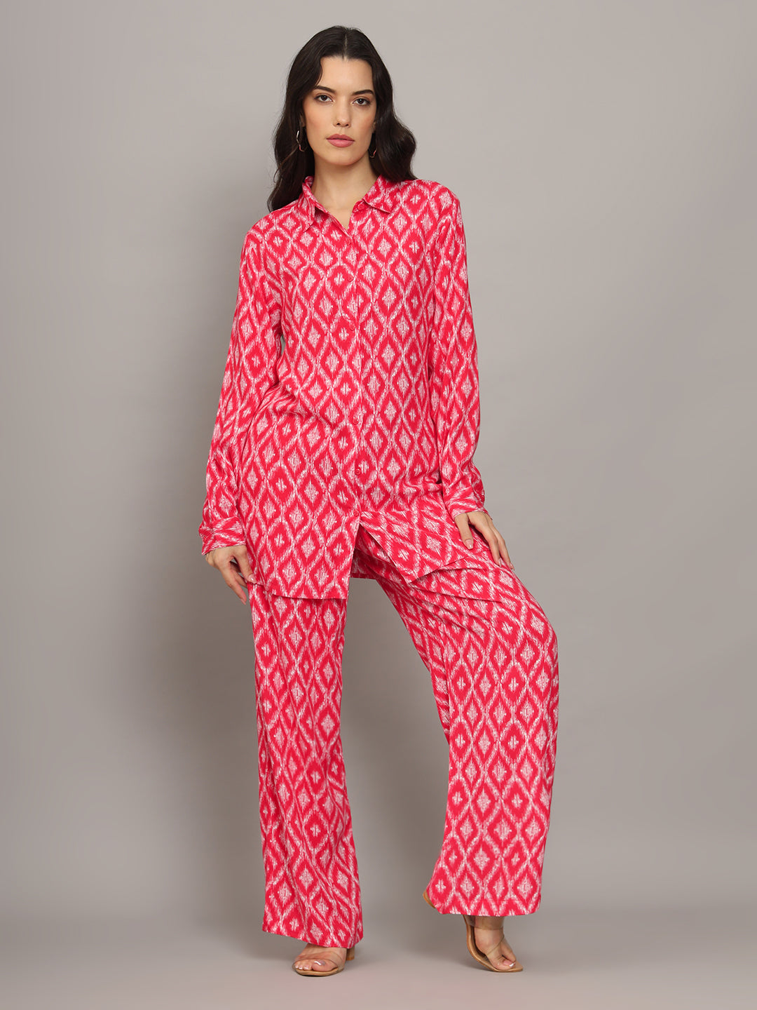 Printed Rayon Co-Ord Set for Women-AL4001 Red
