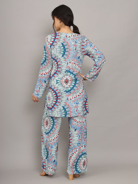 Printed Rayon Co-Ord Set for Women-AL4000 Blue