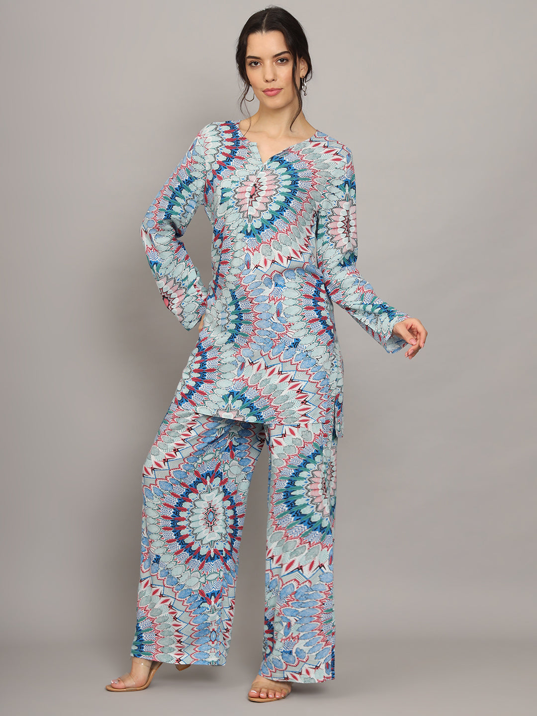 Printed Rayon Co-Ord Set for Women-AL4000 Blue