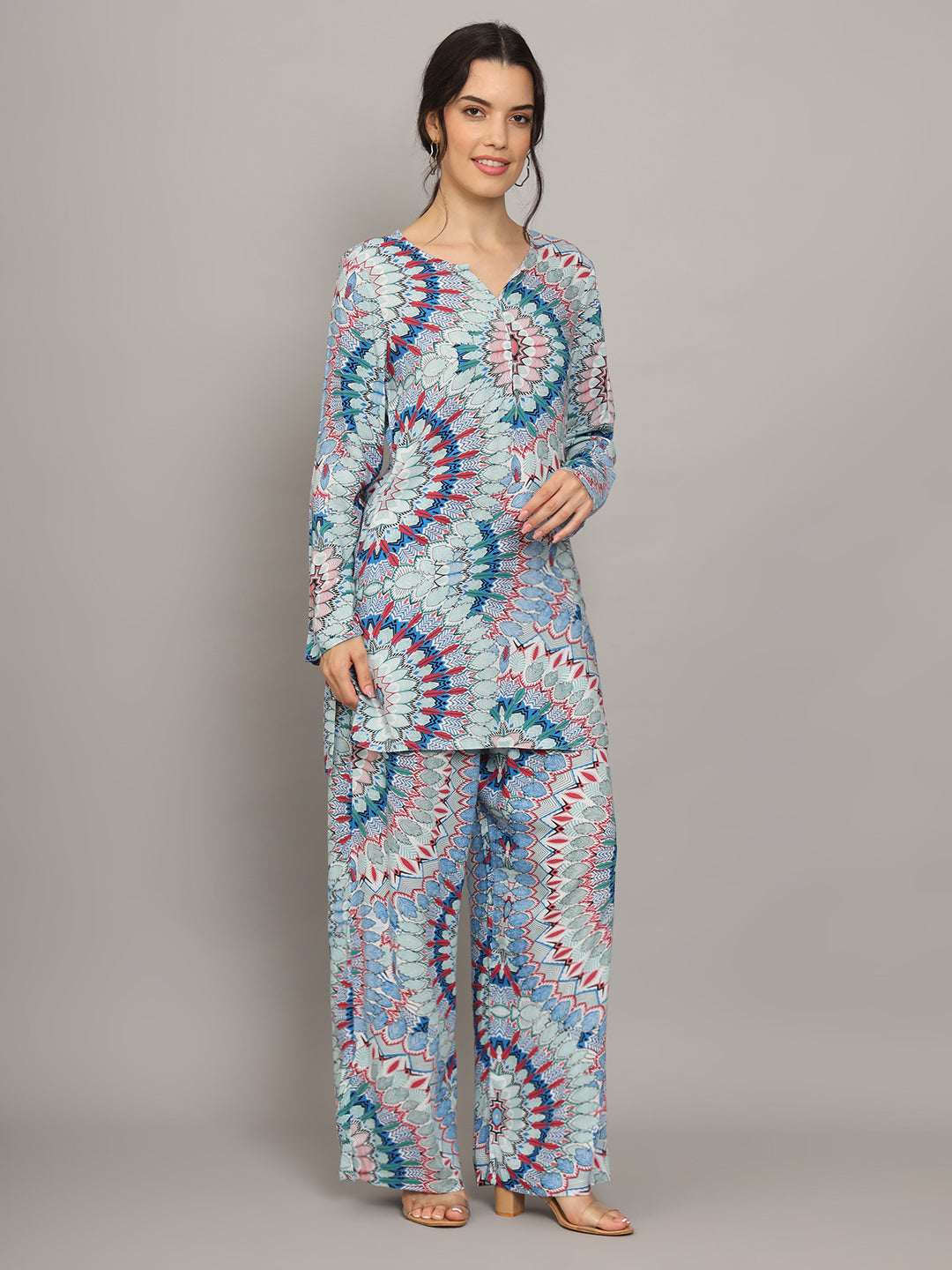 Printed Rayon Co-Ord Set for Women-AL4000 Blue