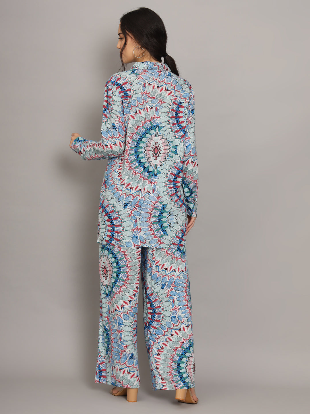 Printed Rayon Co-Ord Set for Women-AL4001 Blue