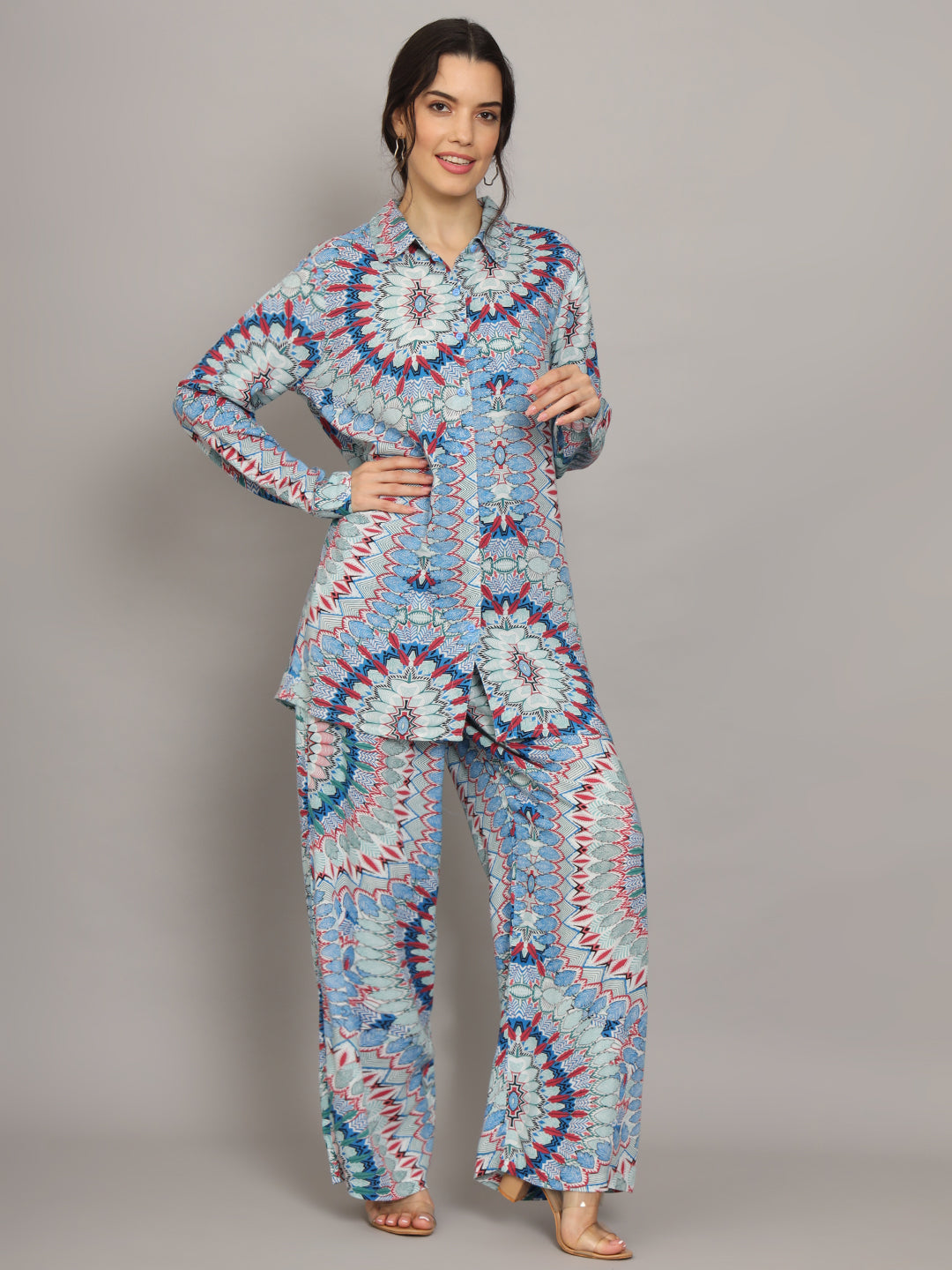 Printed Rayon Co-Ord Set for Women-AL4001 Blue