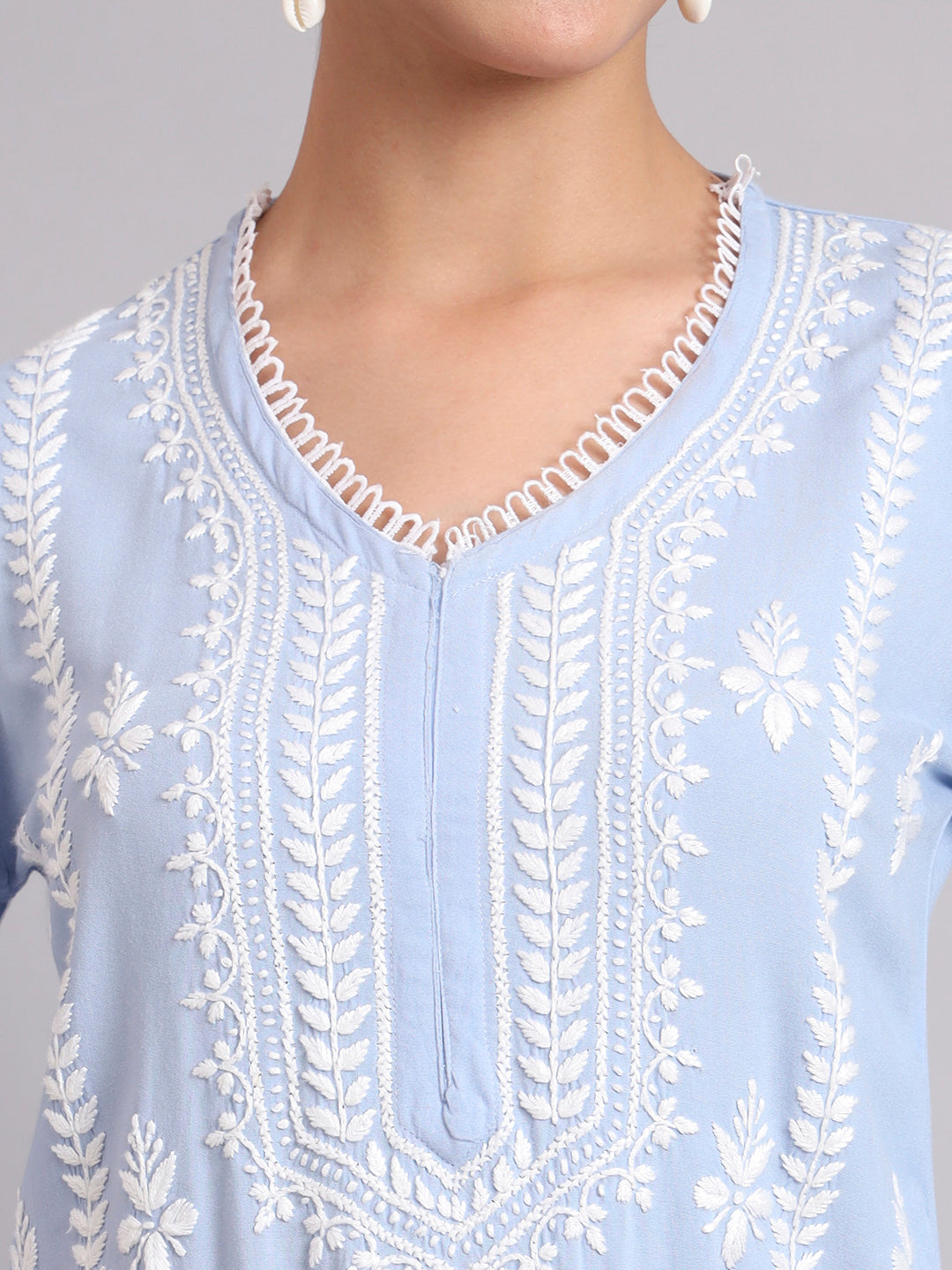 Women Hand Embroidered Lucknowi Chikankari Rayon Kurta Set-AL4078KS Denim