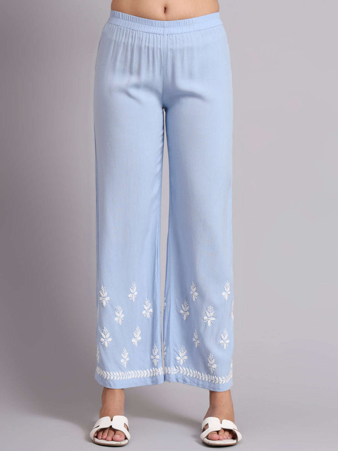 Women Hand Embroidered Lucknowi Chikankari Rayon Kurta Set-AL4078KS Denim