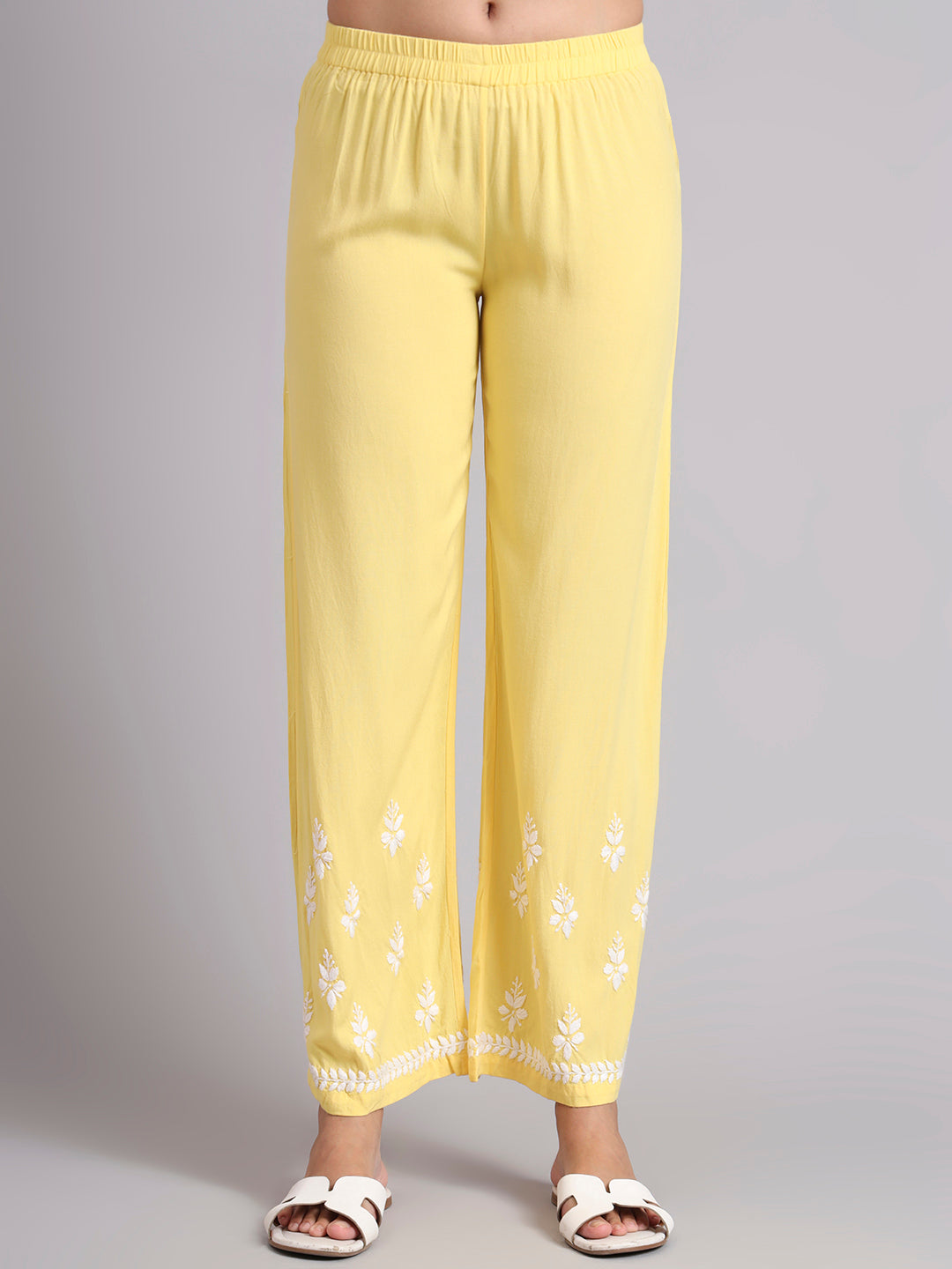 Women Hand Embroidered Lucknowi Chikankari Rayon Kurta Set-AL4078KS Yellow